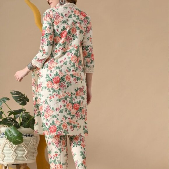 Shivansh Creations Women’s Cream Printed Cotton Kurta & Pyjama Set, Gift for Her - Picture 5 of 8